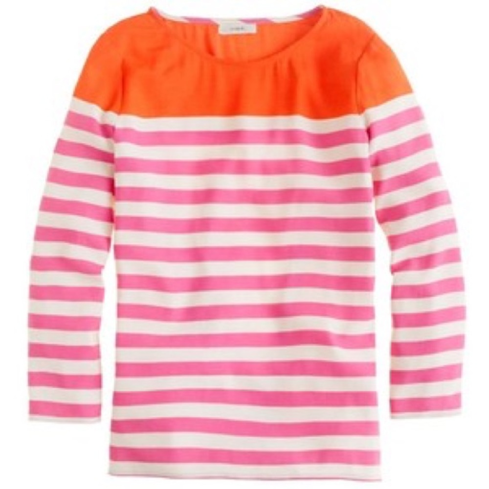 J Crew Color-block stripe Top Blouse Sz 10 100% rayon Shirt Pink Red White $128